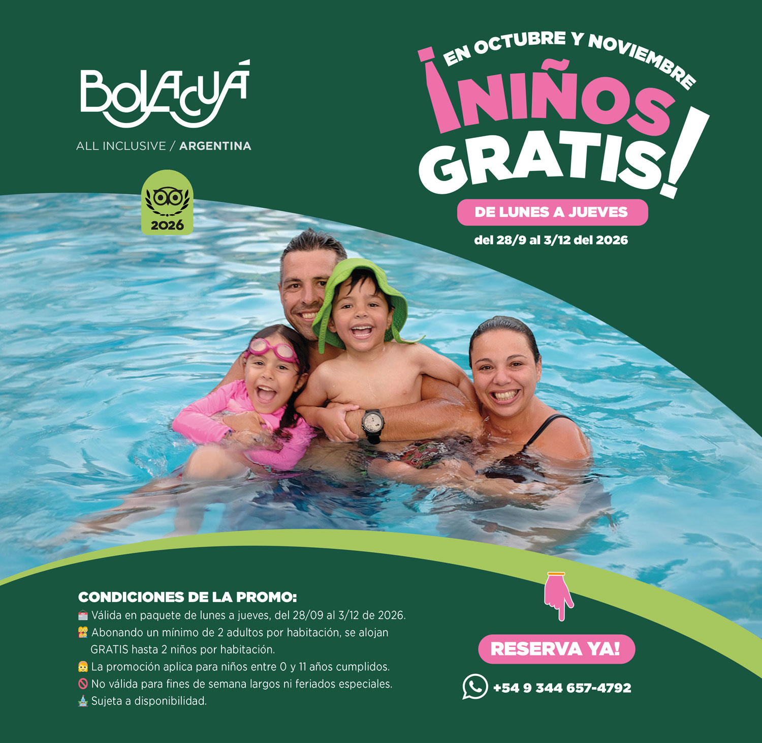 Niños Gratis del 28/9 al 3/12 — Posada del Bolacuá